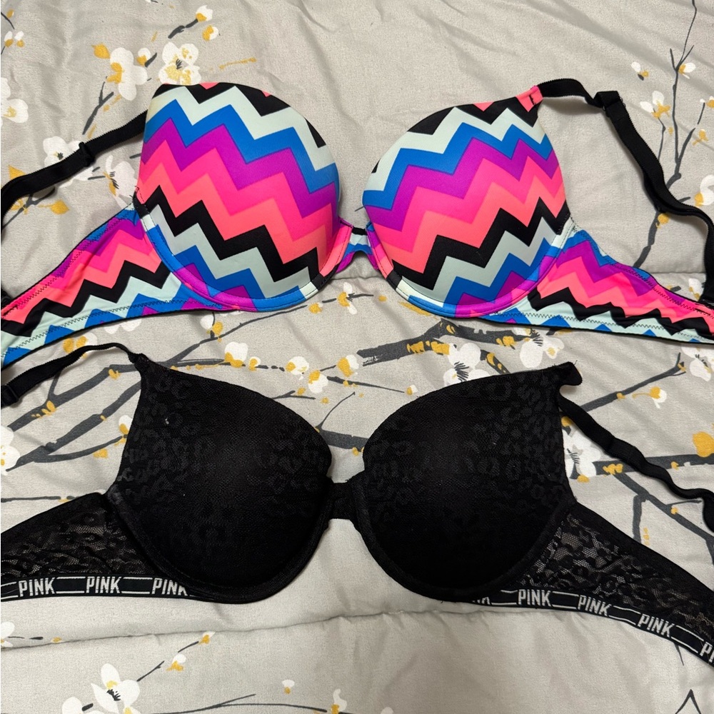 Colorful Chevron and Black Lace Bras